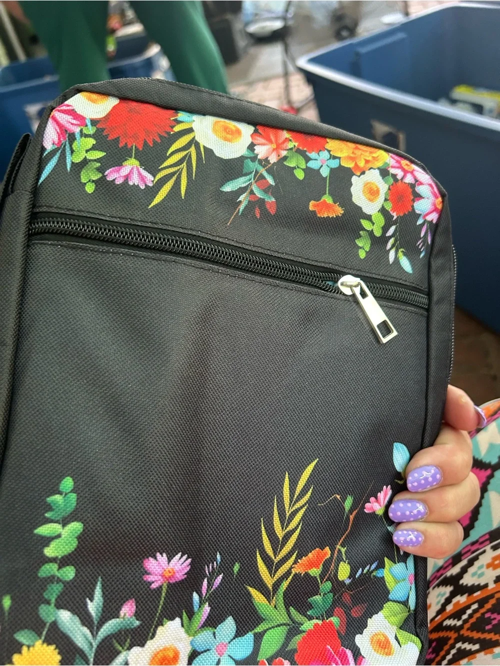 Floral Scripture bible bag - Black with Multicolor Floral Accents